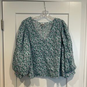 A New Day Blue and White Relaxed Ruffled Blouse. Size XL.